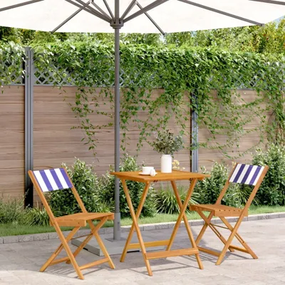 Produktbild von Maison Exclusive - 3-tlg. Bistro-Set Blau und Weiß Stoff und Massivholz