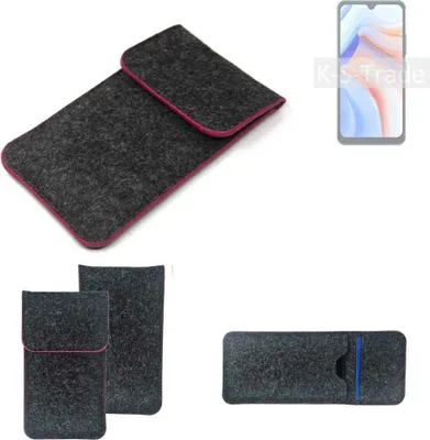 Produktbild von K-S-Trade Handy Schutz Hülle kompatibel mit Cubot Note 8 Schutzhülle Handyhülle Filztasche Pouch Tasche Case Sleeve Filzhülle dunkelgrau rosa Rand