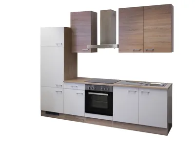 Produktbild von Küchenzeile mit E-Geräten - 270 cm breit - Weiß Sonoma Eiche – Salerno
