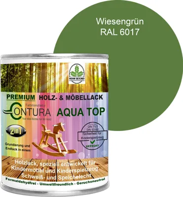 Produktbild von Contura 750ml. Möbellack Lack für Kinderspielzeug Buntlack DIN EN71/3 Buntlack Holzlack - RAL 6017 Wiesengrün