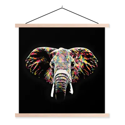 Produktbild von MuchoWow® Textilposter Elefant - Tiere - Farben 40x40 cm mit holzfarbenen Rahmen - Posterleiste