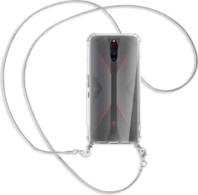 Produktbild von Handykette Backcover-Schutzhülle mit Band (Metall silberfarben) für ZTE Nubia Red Magic 5G - silberfarbene Kette Snake