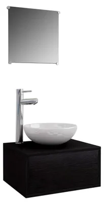 Produktbild von 4-teiliges Badmöbel-Set mit Waschbecken, Waschtisch, Wasserhahn und Spiegel