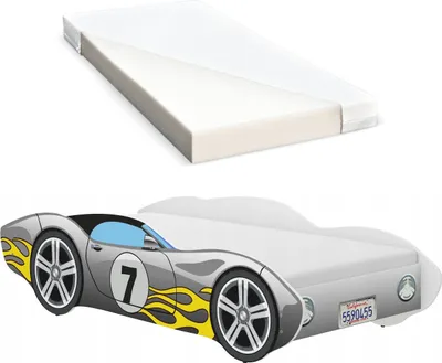 Produktbild von iGLOBAL Kinderbett Autobett Cars Bett Jugendbett Juniorbett Bett mit Lattenrost Stellage Schaumstoffmatratze Grau mit einer Flamme 140 x 70 cm