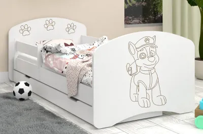 Immagine prodotto di Letto per bambini Happy Babies - con materasso e cassetto e protezione anticaduta, 70x140, letti per bambini e ragazzi per bambine, letto per bambini e ragazzi per bambini