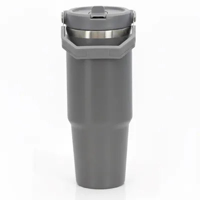 Produktbild von Thermobecher aus Edelstahl 0,9l Isolierbecher mit ausklappbaren Strohhalm Thermo Trinkbecher Auslaufsicher Kaffeebecher Thermosflasche Grau