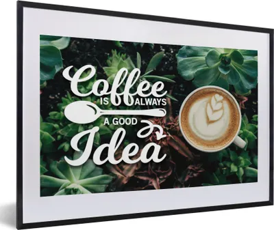 Produktbild von MuchoWow® MuchoWow® Gerahmtes Poster Zitate - Sprichwörter - Kaffee ist immer eine gute Idee - Kaffee 60x40 cm - Poster mit zchwarzem Bilderrahmen - Schlafzimmer - Plakat in Rahmen - Drucken