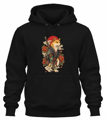 Produktbild von Shiba Inu Samurai Katana Japan Tattoo Yakuza Y2K Akita Hoodie Kapuzenpullover, Schwarz, S
