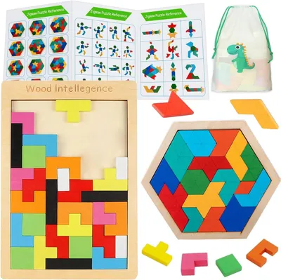 Obrázok produktu pre Drevená skladačka, 2 diely, sada Tangram, od 3 rokov, vzdelávacia hračka pre deti