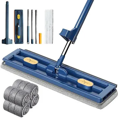 Produktbild von Famanu Bodenwischer mit Auswringfunktion - 360° drehbarer Wischkopf - Wischset mit Mikrofasertüchern - Blau