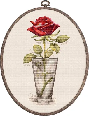 Image de Luca-S kit de broderie au point de croix avec cadre à broder "Rose Mister Lincoln", motif à compter, 9x17,5cm