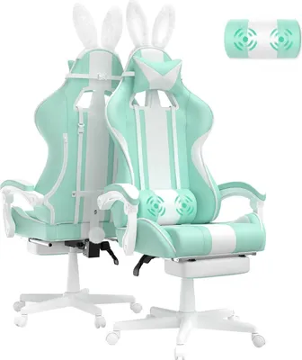 Produktbild von Gaming Stuhl Ergonomisch Gaming Sessel mit Fußstütze Gaming Chair mit Kopfstütze und Lendenkissen PC Stuhl Racing Computerstuhl  Hasenohren Mintgrün