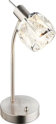 Zdjęcie produktu dla Globo Lighting lampa stołowa metal matowy nikiel, metal, przezroczyste szklane kryształy, przełącznik, Flexo, dł. x szer. x wys.: 217x120x280 mm, długość kabla 1500 mm, bez 1x E14 40W 230V