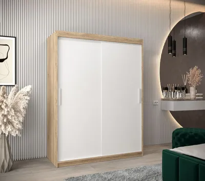 Produktbild von Schwebetürenschrank mit einer Breite von 150 cm TIMEA – Eiche Sonoma / Weiß