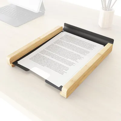 Produktbild von Briefablage, Büro-Organizer für A4 Papier, stapelbar, schwarz, Metall und Bambus