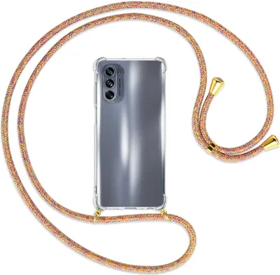 Produktbild von Handykette Backcover-Schutzhülle mit Band (Metall goldfarben) für Motorola Moto G62 5G (6.5'') - Rainbow