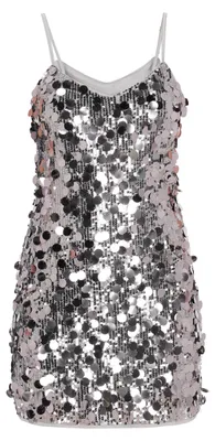 Produktbild von Damen Pailletten Abendkleid, V-Ausschnitt, Mesh, verstellbare Träger, silber, Gr. S