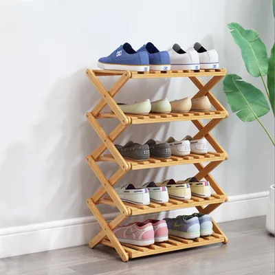 Immagine prodotto di Omgoods - Porta scarpe pieghevole a 5 ripiani in bambù