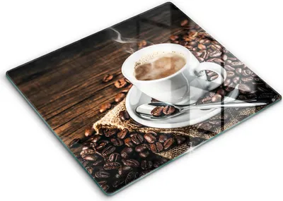Zdjęcie produktu dla Deska kuchenna – 60 cm x 52 cm - Szklana deska do krojenia - Szkło hartowane – Antypoślizgowa - Filiżanka I Ziarna Kawy