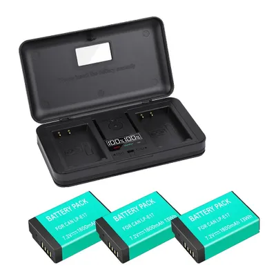 Zdjęcie produktu dla Akumulator LP-E17 do Canon, 1800 mAh, ładowarka LCD USB, 3 akumulatory 1 ładowarka