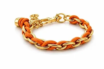 Productafbeelding van Armband, schakelarmband, goudkleurig, met kunstleer, kleuren: Biba, nikkelvrij - oranje