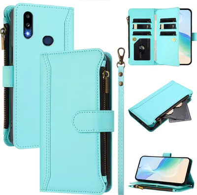 Obrázek produktu pro Pouzdro pro Samsung Galaxy A10s, zipem, peněženkovéPolyuretankožené flip pouzdro s kapsami na karty, stojánkem a poutkem na ruku mátově zelená