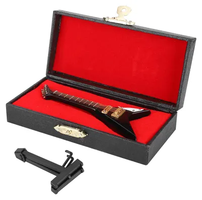 Obrázok produktu pre Gitarová dekorácia, miniatúrne ozdoby, miniatúrny hudobný nástroj v tvare V, model, darček, čierny, 10 cm