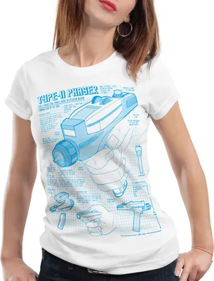 Produktbild von style3 Phaser 2265 Blaupause T-Shirt Damen NCC-1701 trek trekkie star, Farbe:Weiß, Größe:S