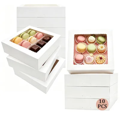 Imagen del producto de Cajas de embalaje con ventana, 10 unidades, 20,3 x 20,3 x 6,4 cm, para pastelería