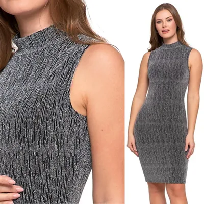 Produktbild von Ärmelloses Damen-Midikleid, Cocktail-Glanz, MORAJ RL Silber