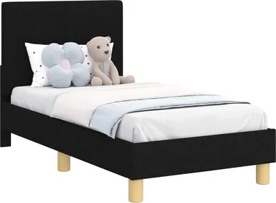 Zdjęcie produktu dla vidaXL Rama łóżka dziecięcego z zagłówkiem czarna 70 x 140 cm tkanina