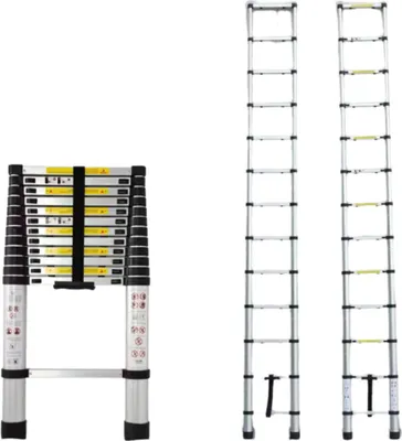 Obrázek produktu pro Teleskopický žebřík - 3,2 m - Hliník - Skládací, lehký a stabilní - Nosnost 150 kg - Ideální pro vnitřní i venkovní použití
