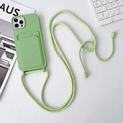 Produktbild von Mobigear Lanyard Card iPhone 15 Pro Silikon Handykette mit Kartenhalter - Grün