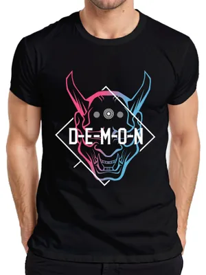 Obrázek produktu pro DEMON Oni Maske Halloween Anime Manga Gaming Vaporwave Streetwear Herren T-Shirt, Schwarz, S