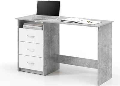 Produktbild von ADRIA Schreibtisch mit 3 Schubkästen sowie einem offenen Fach - Beton Nachbildung / Schubkästen Weiss Nachbildung - BHT ca. 120 / 76 / 50 cm