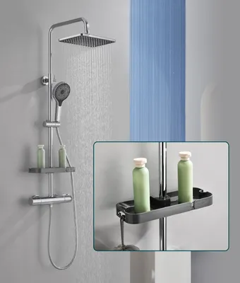 Duschsystem mit Thermostat, 360°-Regendusche, Handbrause, Chrom