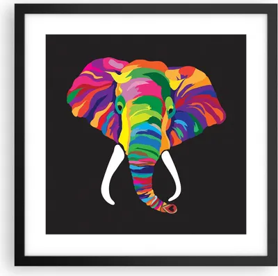 Produktbild von Gerahmtes Poster - Schwarzer Rahmen - Elefant spaß bunt tier - 40x40 cm - Wand Bild - Wanddeko - Wandbilder - Kunstposter - Wandposter - Bilderrahmen - Bilder - Kunstdruck - Wandbild - P2BAC40x40-2928