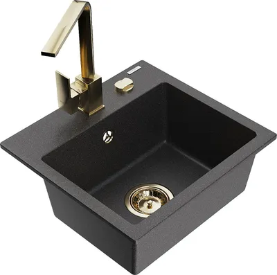 Produktbild von Mexen Milo 1-Becken-Granit-Spüle mit Mischbatterie Rita, Schwarz gesprenkelt - 6505-76-670300-50