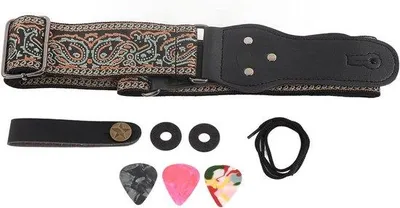 Produktbild von Gitarrengurt Set - Nylon Band - Verstellbares Design - Inklusive Picks - Schwarz