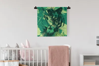 Produktbild von MuchoWow® Wandteppich Wandbehang Tiger - Kopf - Grün 60x60 cm Tapisserie Dekoration Wandtuch - Dekorationen - Wand Decke
