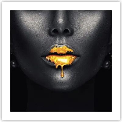 Produktbild von Poster - Poster ohne Rahmen - Gold Mund Schwarz - 50x50 cm - Wand Bild - Wanddeko - Wandbilder - Kunstposter - Wandposter - Bilder - Kunstdruck - Wanddekoration - Wandbild - P2XAC50x50-4460