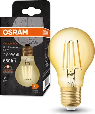 A product shot of an OSRAM LED bulb and its packaging.