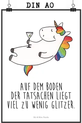 Produktbild von Mr. & Mrs. Panda Bild Einhorn Cocktail DIN A0 - Weiß - Geschenk, wanddeko, Unicorn, Spruch, Geburtstag, Glitzer, Caipirinha, drucke, kunstdruck poster, Wandbild, Party