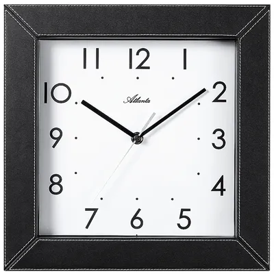 Produktbild von Atlanta 4399 Wanduhr Quarz analog schwarz eckig in Leder Optik leise ohne Ticken