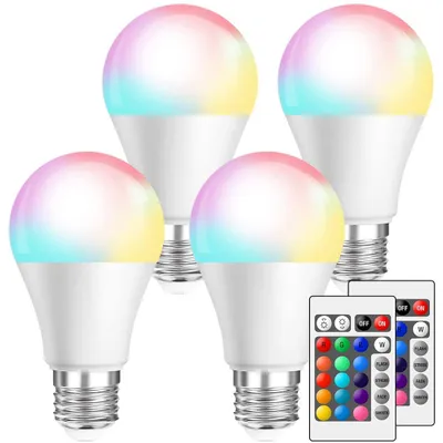 Produktbild von 4 Stück 5W E27 LED Glühbirne 16 Farben Dimmbar RGBW Birne Leuchtmittel mit Fernbedienung