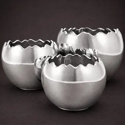 Produktbild von Keramik Ei Pflanzgefäß 13cm – Gebrochenes Ei – Silber – Vorbestellung | Lieferbar ab 21.01. | Indoor & Outdoor