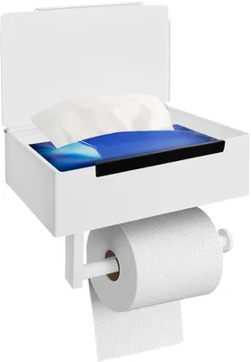 Produktbild von Toiletrolhalter mit Wasserhalteteller, ohne Bohren, Edelstahl-Toilettenhalter, Selbstklebend für Toilette, Bad, Küche (weiß)