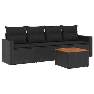 Produktbild von vidaXL 5-tlg. Garten-Sofagarnitur mit Kissen Schwarz Poly Rattan