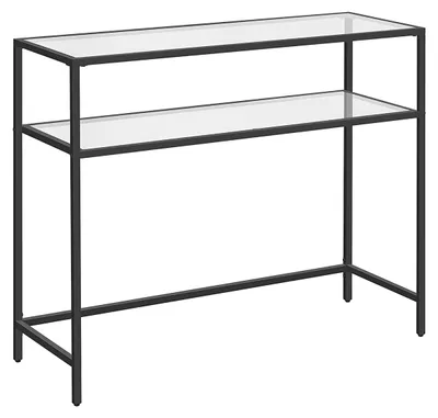 Immagine prodotto di Tavolino consolle in metallo nero con piano in vetro – ideale come tavolo d'ingresso, tavolino da divano – dimensioni: 100 x 35 x 80 cm