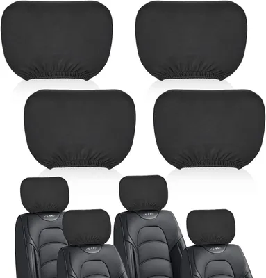 Immagine prodotto di Set di coprisedili per poggiatesta auto, 4 pezzi, realizzato in tessuto di cotone elasticizzato traspirante, colore nero, per interni auto